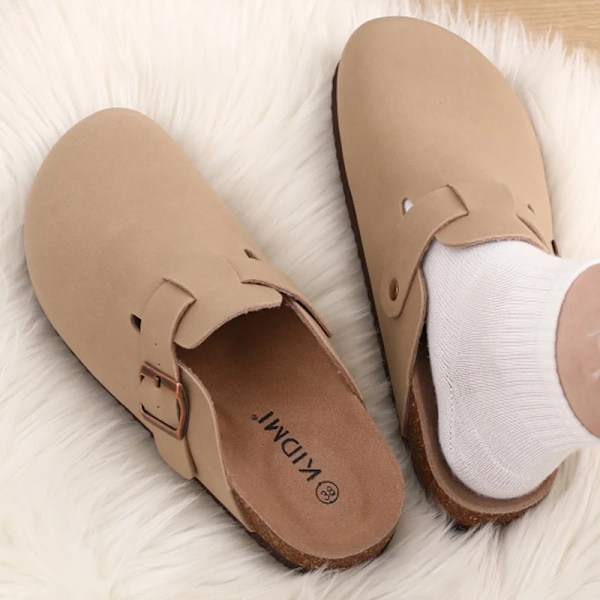 Shevalues Mode Clogs Tompa Kvinnor Suede Clogs-Mules Mjuk Kork Fotbädd Hus Slipper Slip-On Classic Outdoor-On Modesandaler Cow Suede-AT 39(fit 24cm)