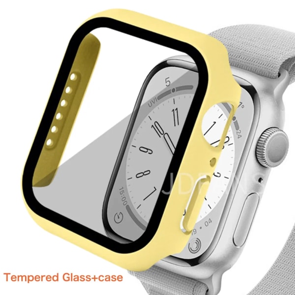 Glas+ cover För Apple Watch Case series 9 8 7 6 5 4 3 SE 45mm 41mm 44mm 42mm iWatch Skärmskydd för Apple Watch Tillbehör Yellow 22 Series 654 SE 40MM