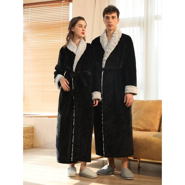 Men's Comfy Solid Fleece Robe Lapel Collar Home Pajamas Wear With Pocket One-piece Lace Up Kimono Night-robe Warm Sets After Bath
