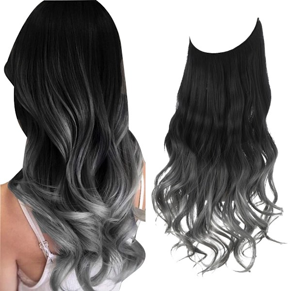 Syntetiska Ingen Clip Wave Hår Extensions Ombre Naturlig Svart Blond Rosa En Bit Falsk Hårpiece Fisk Linje Fake Hårstycken 2T171 16inches