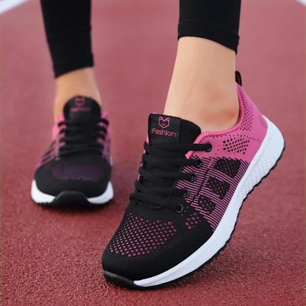 Kvinnor Casual Skor Andningsbara Promenader Mesh Spets Upp Platta Skor Sneakers Kvinnor Tenis Feminino Rosa Svart Vitt Rose 41