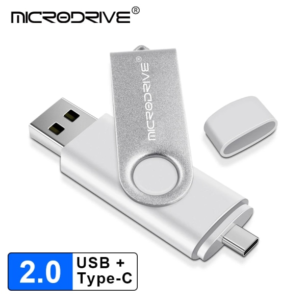 Metal OTG 2 IN 1 Typ C pennenhet 128GB USB minne 4GB 8GB 32GB 64GB 128GB cle USB flash-enhet minne USB White 32GB