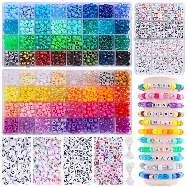2350 st 64 färger Rainbow Craft ponnypärlor, bokstavspärlor och resårband för DIY Armband Halsband Smyckenstillverkning, set 2350pcs