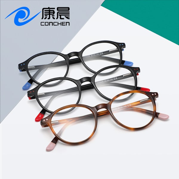 Uusi Retro Rice Nail Optiset Lasit Kehys Korkealaatuinen Sense Pyöreä Kehys Tavalliset Lasit Aste Myopia Tasaiset Lasit Kehys Tukku C1 Bright Black Frame/Red Toe Plank Material Frame