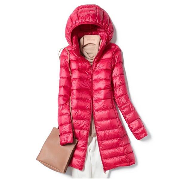 Koreanskt mode Slim Ta bort Hooded Parka Fashionabla Ytterkläder 2023 Vinter Dunjackor Dam Lång Lätt Tunn Päls Pufferjacka Red 6XL