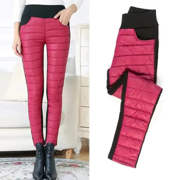 Värm ner bomull Patchwork Pennbyxor Hög midja Stretch Plus Velvet Sweatpants Kvinnor Casual Skinny Snow Vinter Pantalones wine red 4XL 70-75kg