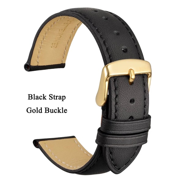 Watch i äkta läder 14 mm 16 mm 18 mm 19 mm 20 mm 21 mm 22 mm 23 mm 24 mm Ersättningsband Armband för män kvinnor Black-Gold-A 14mm
