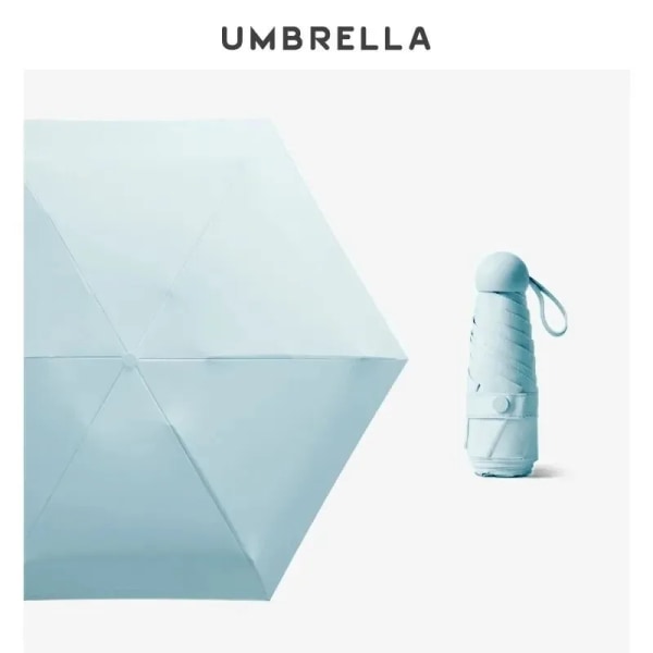 Vikbart reseparaply 6 revben Lättvikts kompakt fickparaply vindtätt, regntätt med kapselförvaring för vardagen Blue