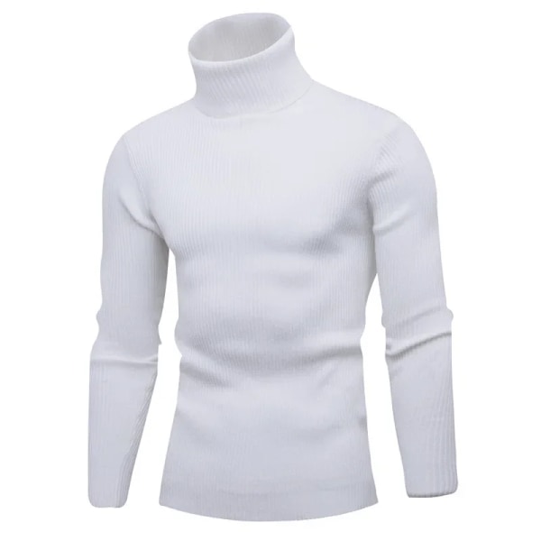 Amazon Udenrigshandel Vinter Mænd Polo / Skildpadde Hals Slankende Slimth Sihouette Enkel Pullover Trøje Strikkede Top E Lager Øvrev WHITE XL