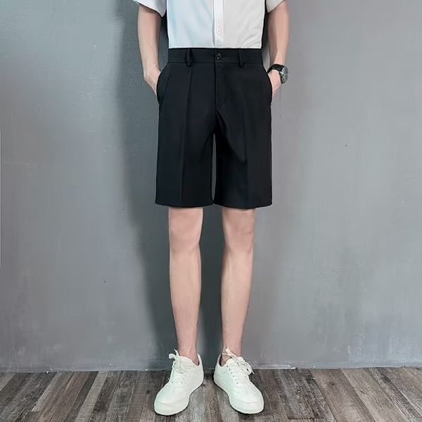 Casual Suit Shorts Män Draping Sommar Beskärda Byxor Män Tunna Lös Trendy Kostym Byxor Mäns Straight Vit Black 29