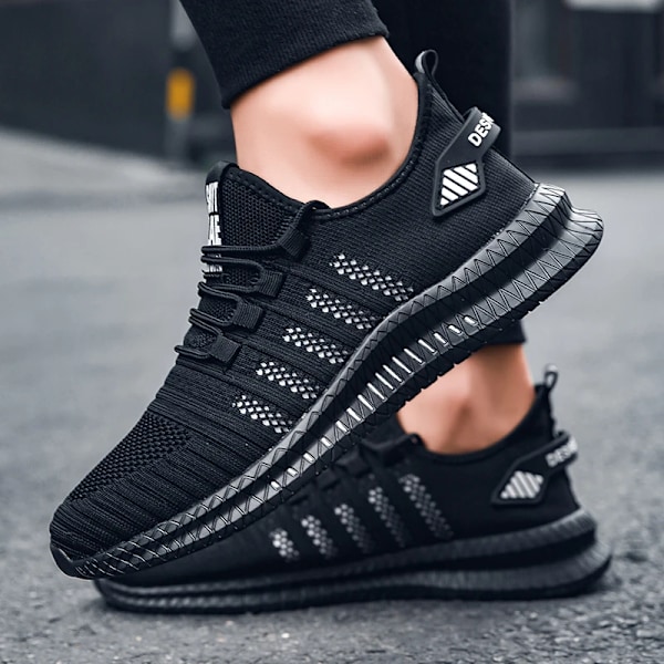 Mode Mænd Sneakers Mesh Casual Sko Lac-Up Åndbar Letvægts Gå Sneakers Mænd Sko Størrelse 39-48 Støtte Til Dropshipping Black Yellow 39(25.0cm)