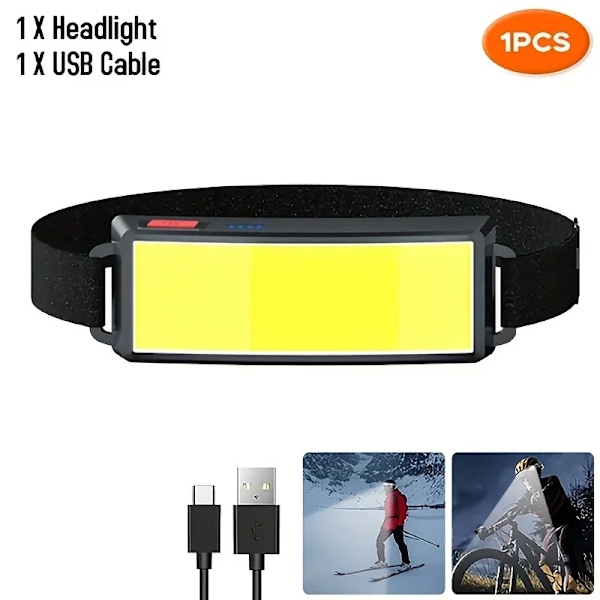 Cob Kannettava Led-Valonheitin Usb-Ladattava 3-Tilainen Taskulamppu Super Kirkas Päälamppu Sisäänrakennettu Akku Ulkoilma Camping Päälamppu COB Headlight