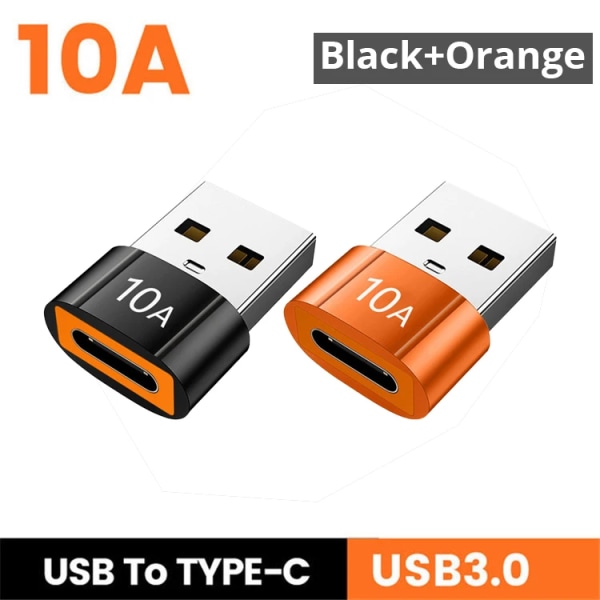 Adaptateur de données USB 3.0 Type C, convertisseur mâle vers femelle, connector OTG rapide, Macbook, Xiaomi, Samsung S20, 10A, OTG Black and Orange