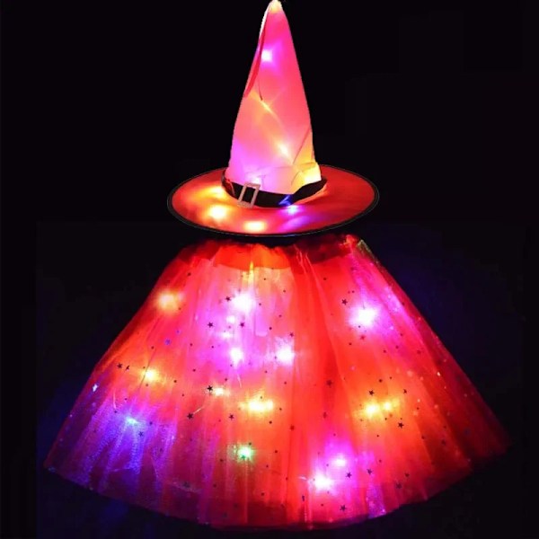 Kvinde Børn Pige Lysende Led Glow Lights Alv Heks Hat Stjerne Skjold Edderkop Web Troldmand Kostume Fest Gave Halloween Festivaler 18 for 2 - 8 years