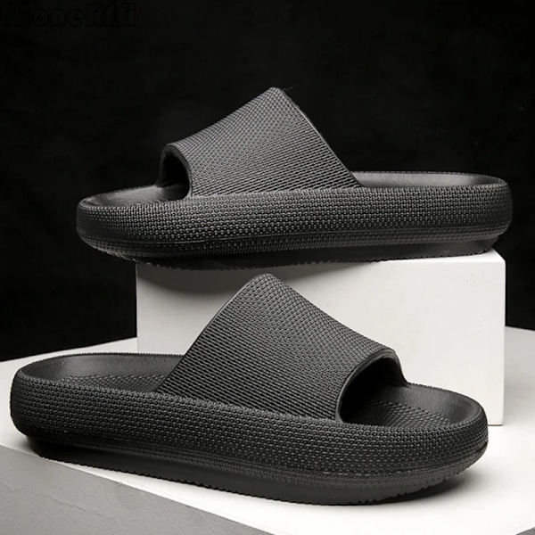 Cloud Toffpar Män Tjocka Sole Skor För Män Sommarstranden Bilder Badrum Anti-Slip Home Slipper Mjuka Sandaler Mode Fli P-Flops 3.6CM-Black 36-37(inner 23cm)