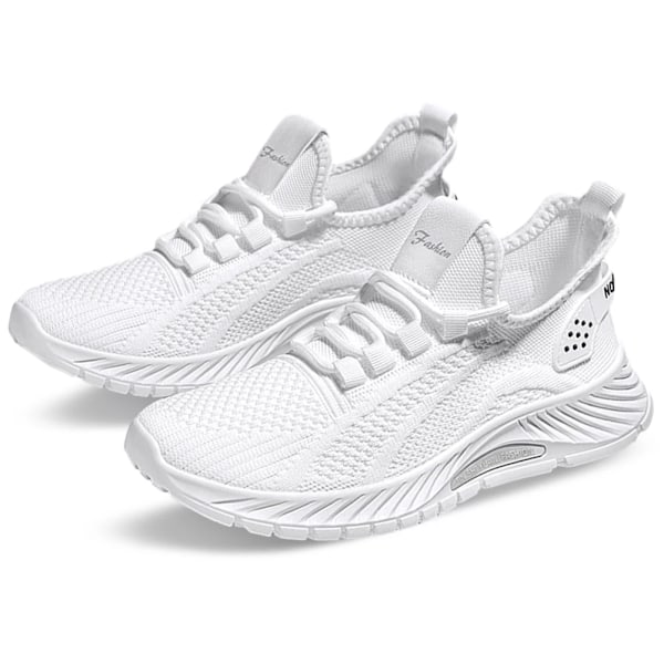 Walking Sneaker Mesh Skor Andningsbart Lättviktiga Tennis Skor Kvinnor Löper Workout Atlet Sport Gym Rese Utbildning Skor White 38