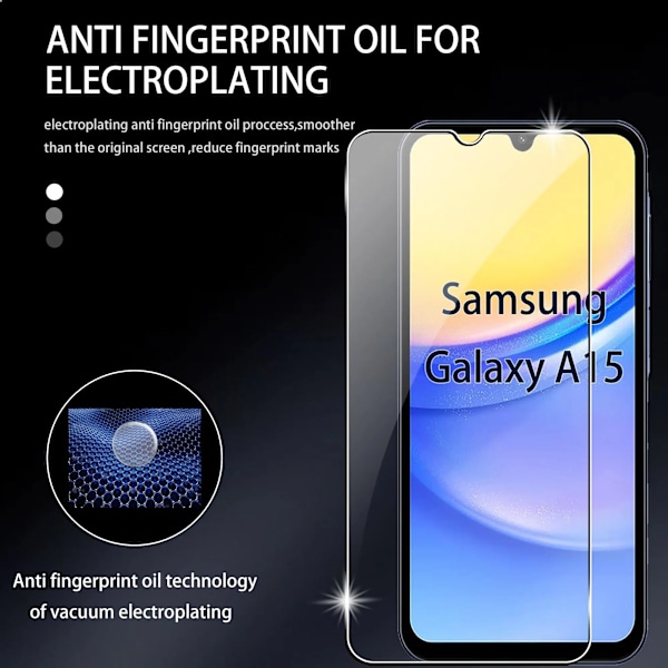 Hærdet glas skærmbeskytter til Samsung Galaxy A15 4G 5G - Crystal Mica 9H beskyttelse - HD klar - transparent - anti-ridser 2 pcs HD crystal