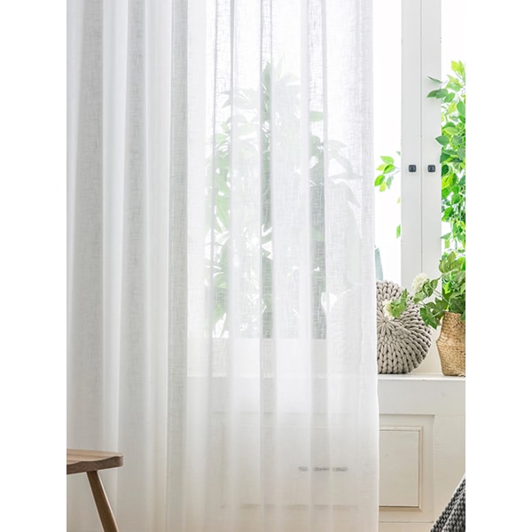 1 kpl Valoa Läpäisevä Helmaverho Ristikuviolla Olohuoneeseen Ja Makuuhuoneeseen Sisustus, Tankotasku Harsoverho White W132cm X H150cm