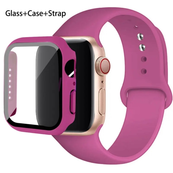 Glas+ Case+ Rem För Apple Watch -band 44mm 45mm 42mm 41mm 40mm 38mm Silikonarmband iWatch-serien 8 9 7 6 5 4 3 SE 19 pink sand 44mm series 654 se