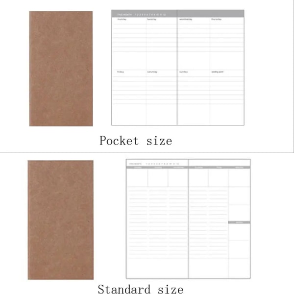 Standard/ficka Kraftpapper Anteckningsbok Tomt anteckningsblock Dagbok Dagbok Traveller's Notebook Refill Planner Organizer Fyllningspapper Diary Pocket