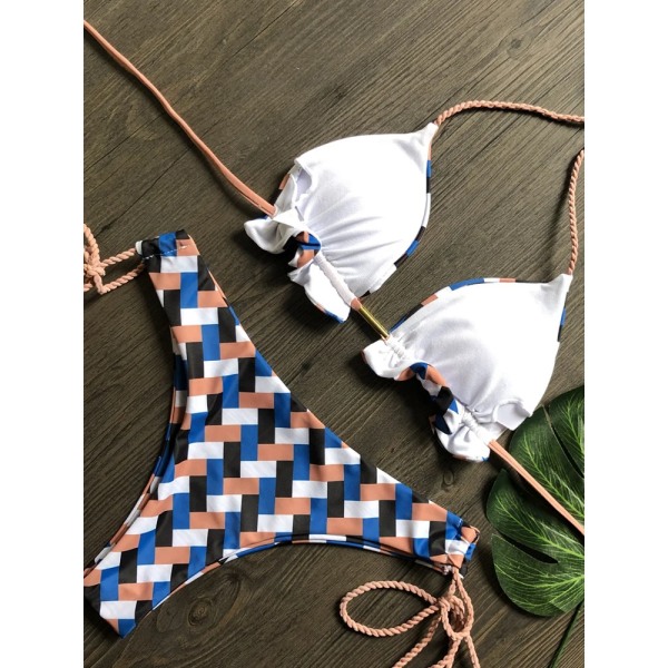 2022 Randig Bikini Set Knuten Baddräkt Dam Biquinis Beach Sexig String Badkläder Bandage Brazilian Mirco Bikinis L