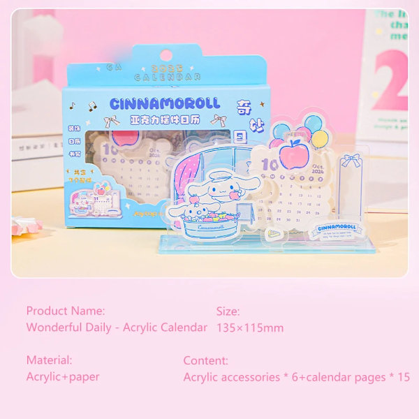 2025 Ny Sanrio Transparent Akryl Kalender Min Melodi Kuromi Cinnamoroll Desk Dekorationer Dagligen Månadsschema Flickor Gif T A2