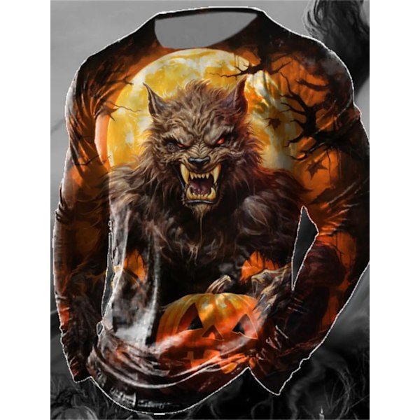 Animal Pumpa Mönster Design Casual Män 3D Utskrift Sport Utomhus Halloween Lång Ärm Rund Hall Skjorta Våren Hösta Kläder CTZXLG202429126 2XL