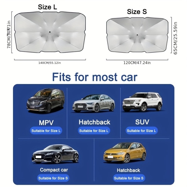 Skydda din bil från solen med detta universal solskydd för vindrutan! Upgraded V-port