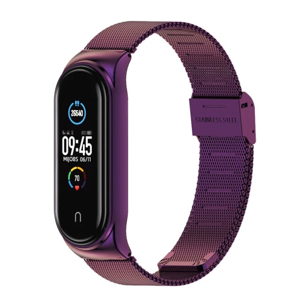 Klockarmband mi band 7 Lämplig för Xiaomi armband 3/4/5/6/7 band 04 line 304 metallarmband i rostfritt stål Purple For mi band 3 4 5 6