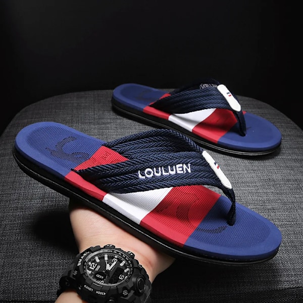 Flip Flops Mäns Sommar Utomhus Tofflor Fashionabla Sandaler Casual Beach Tofflor Olika Bekväma Hem Menns Slipp Perfekt. Blue 43