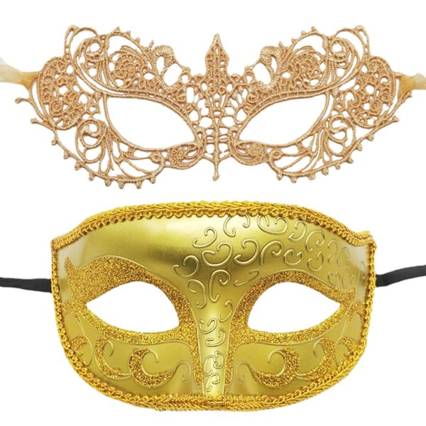 Masquerade Masker För Par Venetianska Kvinna Spets Män Pp Cosplay Costume Carnival Prom Parti Personlighet Huvudkläder Mask S white