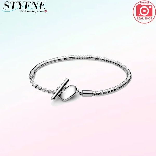 925 Sterling Silver Charm Gnistrande Rose Guld Kärlek Hjärta Sun Moon Diy Beaded Original Armband Kvinnors Fina Smycken Gåva PYB3008 19cm