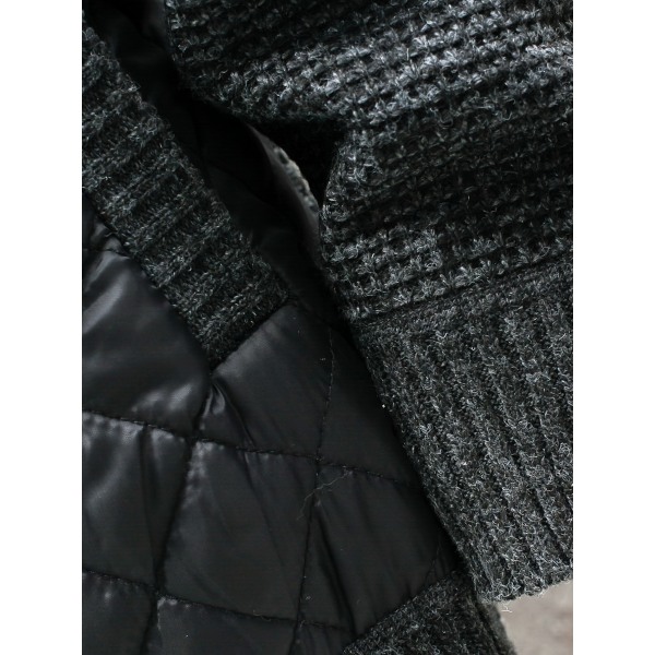 Varm stickad cardigan tröja för män, höghalsad vindtät jacka kappa för höst och vinter Black S(46)