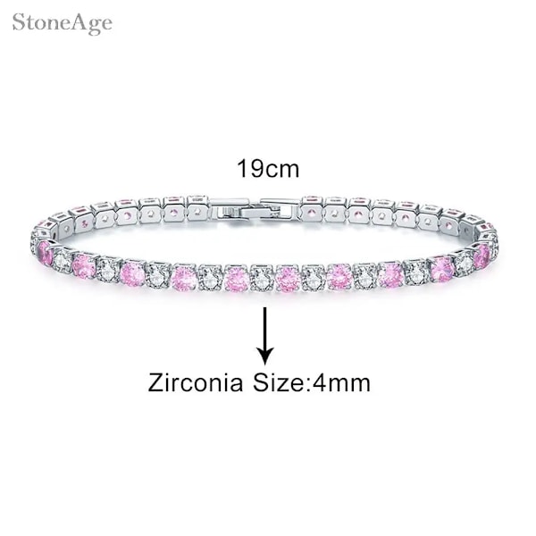 Pink Crystal Tennis Armbånd til Kvinder Kvinde Trend Romantisk Shiny Zirconia Justerbar Foldbar Spænde Kæde På Hånd Je Gods H225-19cm