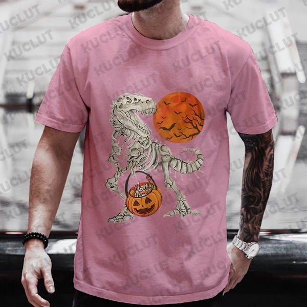 Halloween Dinosaur Skelett Skriv Ut Män T-Shirts Casual Summer Short Slem Tee Rolig Grafisk Y2k Toppar Harajuku Överdimensionerade Kläder 240716-2-1-1 4XL