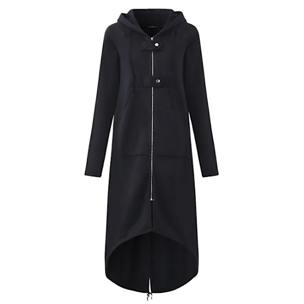 Vindbreaker Kvinnor Huvad Lång Ärm Dragkedjobb Dragsträng Casual Oregelbunden Coat Casual Solid Long Trench 2021 Kvinnor Trench Dark Grey S