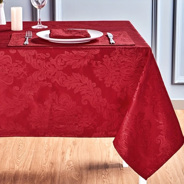 1 st, polyester bordsduk, rektangel enfärgad cover, vattentät, rynkbeständig tvättbar Jacquard polyester avlång rektangulär Barcelona Red 152.4cm*213.36cm