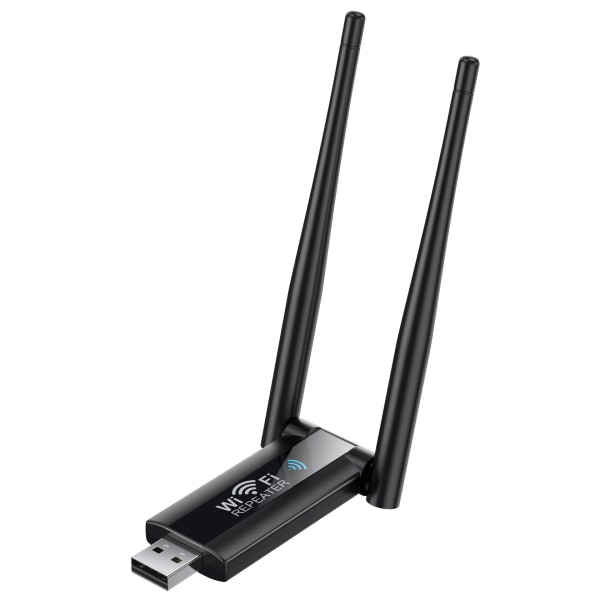USB Wifi Repeater 300M Wi-Fi Signal Booster 2.4G Trådlös Extender 2 Antenn Långtäckande Wi Fi-adapter för stationär PC Bärbar dator Black