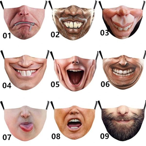 Halloween Vuxna Munmasker Roligt Tryckt Bomull Blanda Ansiktsuttryck Tvättbara Mascarar Ansiktsköld Masque Face Masker D