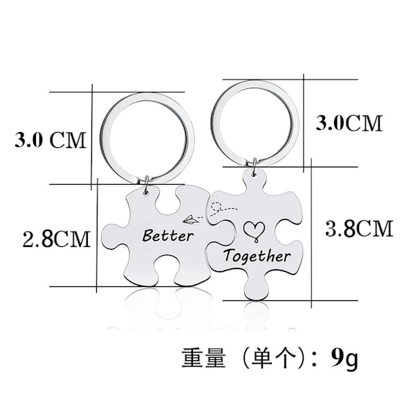 2 stk./sæt Puslespilbrik Nøglering Rustfrit Stål Bedre Sammen Motiverende Nøglering Til Par Ven Fødelsdag Julegaver C