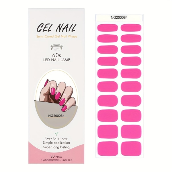 Halvhärdade gelnagelinpackningar, glänsande rosa gelnagelremsor - Fungerar med alla, salongskvalitet, lätt att applicera och ta bort - Inkluderar nagelfil och träpinne