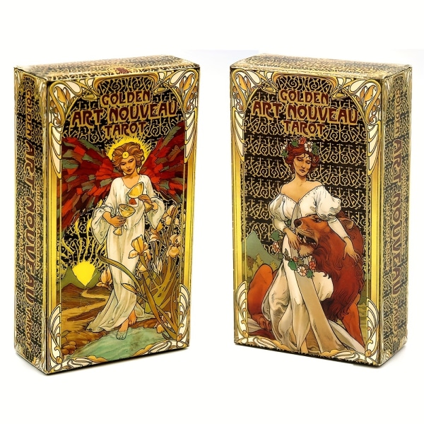 Golden Art Nouveau Tarot Deck 78 kort med guidebokkort Ockulta spådomsbokset för nybörjare Box Major och Minor