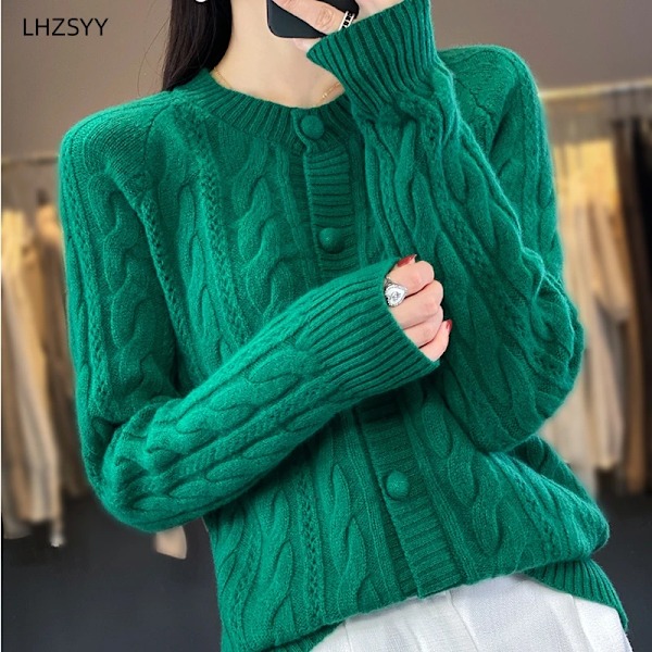 Lhzsyy Hösten Vinter Ny Cashmir Cardigan Kvinnor O-Hals Sticka Rock Tröja Casual Stor Storlek Skjorta Topparna Loose Twist Kvinnlig Jacka Beige XXL