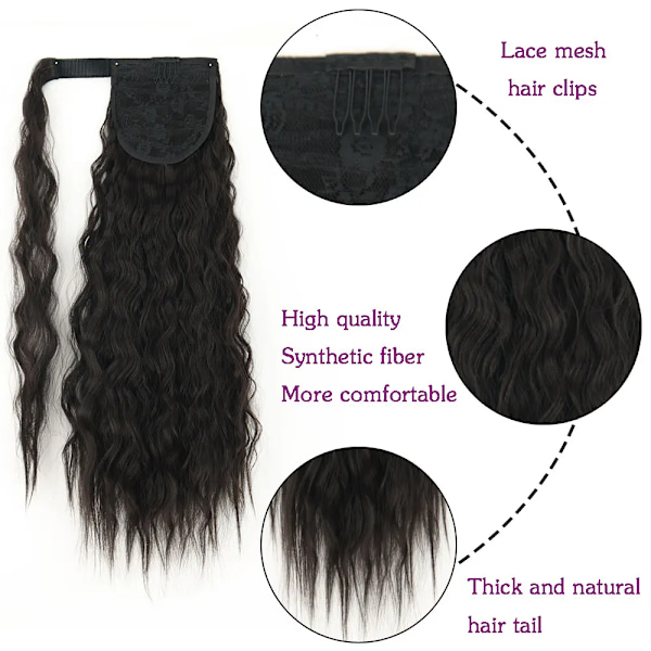 Merisihair Syntetiska Majs Vågiga Långa Ponytail För Kvinnor Hårpiece Wrap Runt Hårpiece Hår Extensions Svart Brun Pony Tai Tai Hårförlängningar L Q19-22H613 34inches