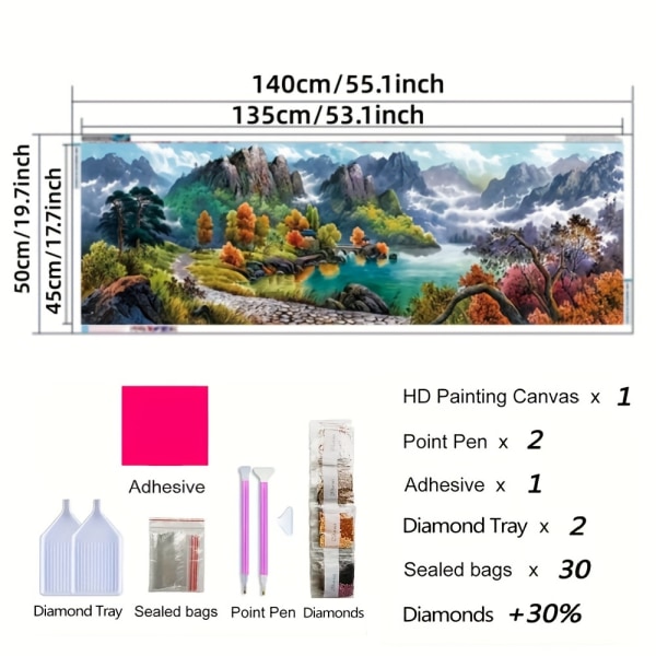 5D-diamantmålningar Måla efter siffror för vuxna och nybörjare, måla efter siffror på duk, ramlösa DIY-landskapsinredning 140x50cm/55.1x19.7inch
