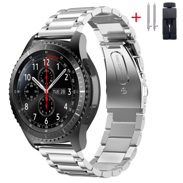 22 mm 20 mm metallrem för Samsung Galaxy Watch 46 mm/3/Gear S3/Huawei Watch GT 2/3 Pro Armband i rostfritt stål för Amazfit GTR silver tool 20mm