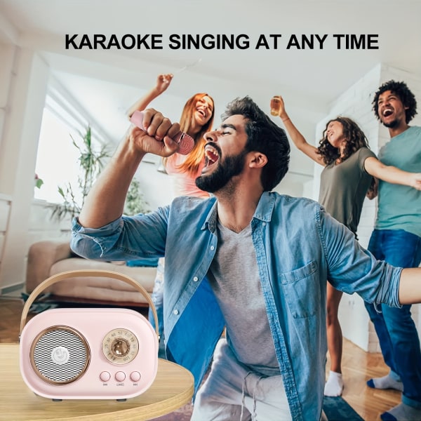 Bärbar karaokemaskin med 1 trådlös mikrofon för vuxna och barn, retro trådlös högtalare med familjehandhållen karaokemaskin White