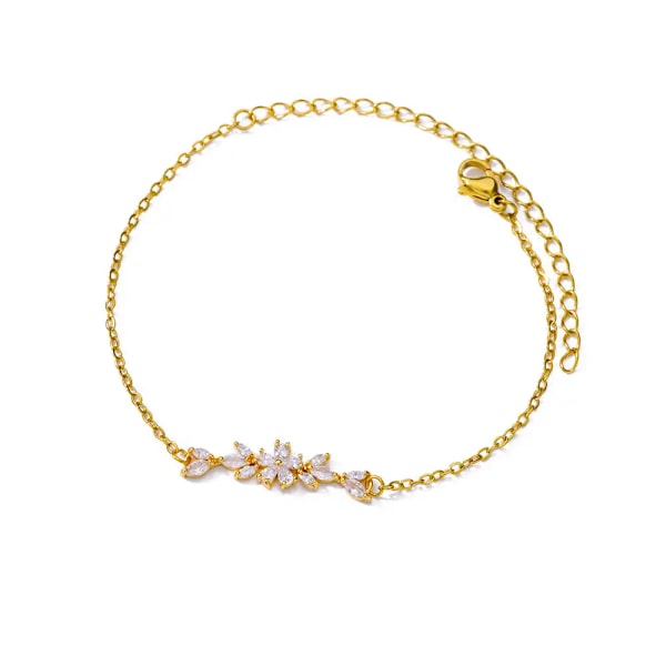 Elegantti Zirkon Kukka Rannekoru Naisille Tytöille Charmi Kulta Väri Ruostumaton Teräs Kasvi Rannekoru Luxe Designer Korut Lahjat HJ364G-3-Anklet 19cm