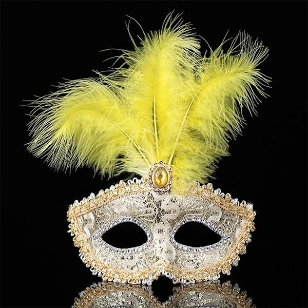 Juhlanaamio Naisille Masquerade Luksus Päällyste Höyhenet Puoli Kasvonaamio Cosplay Puku Naamio Lapsille Yellow