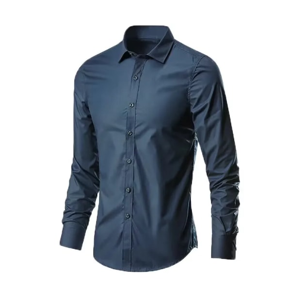 Elastisk vår och höst för män Ny långärmad skjorta Anti-rynkfri strykning Business Comfort Mode Andas Smal 6 39